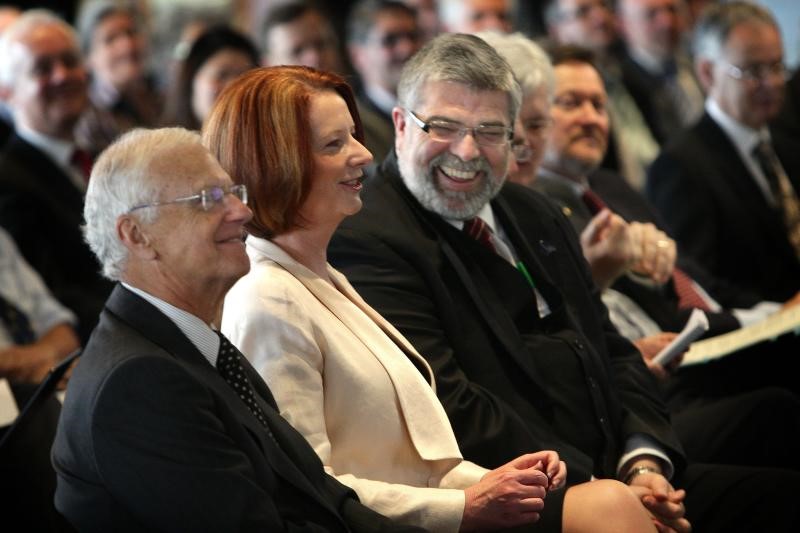 Julia Gillard and Kim Carr (photograph by John Woudstra, The Age, courtesy of Monash University Publishing)