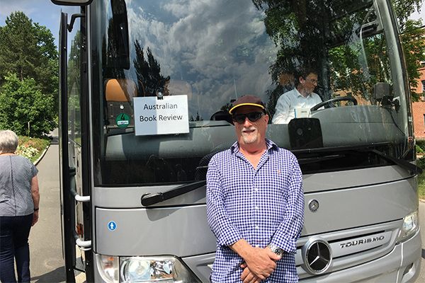 Ian Dickson and the official Australian Book Review bus.